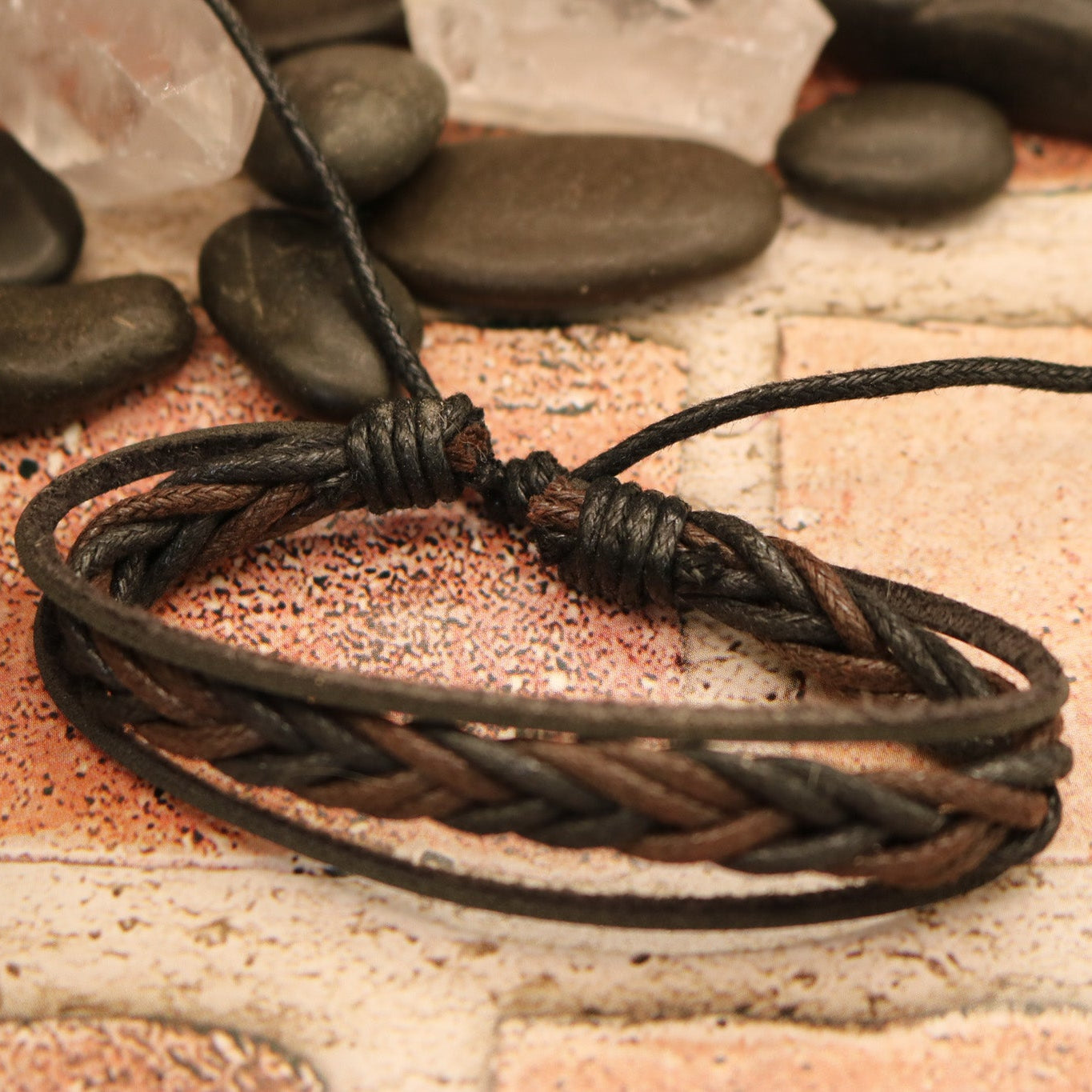 Braided Rope and Leather Adjustable Bracelet