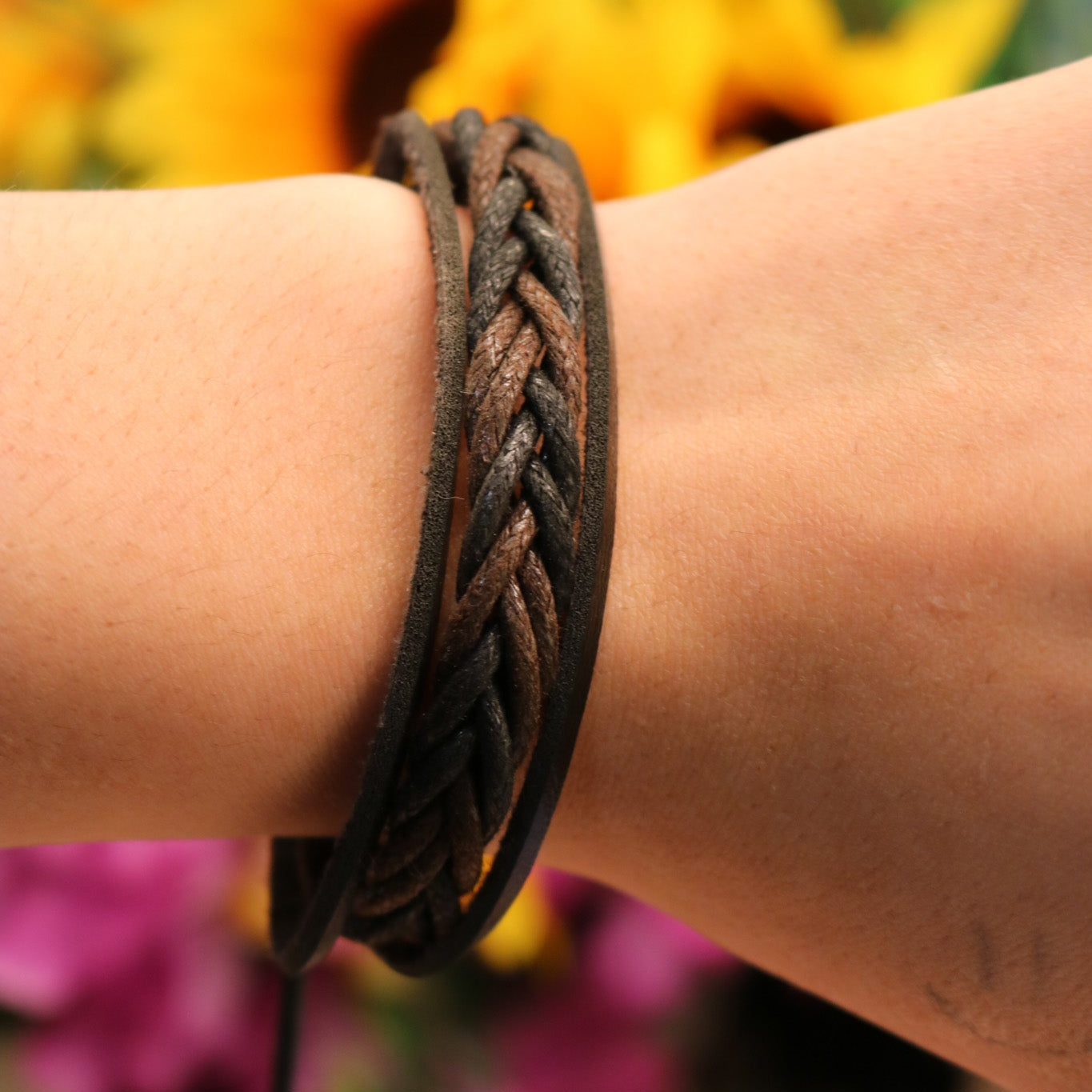 Braided Rope and Leather Adjustable Bracelet