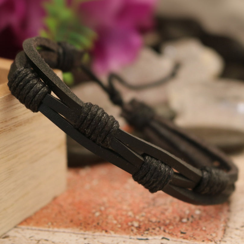 Black Leather Adjustable Bracelet