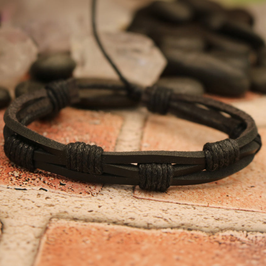 Black Leather Adjustable Bracelet