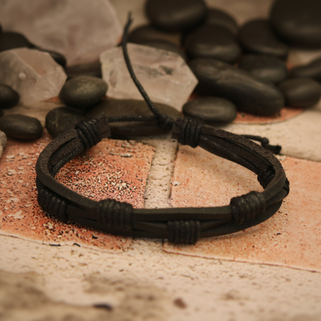 Black Leather Adjustable Bracelet
