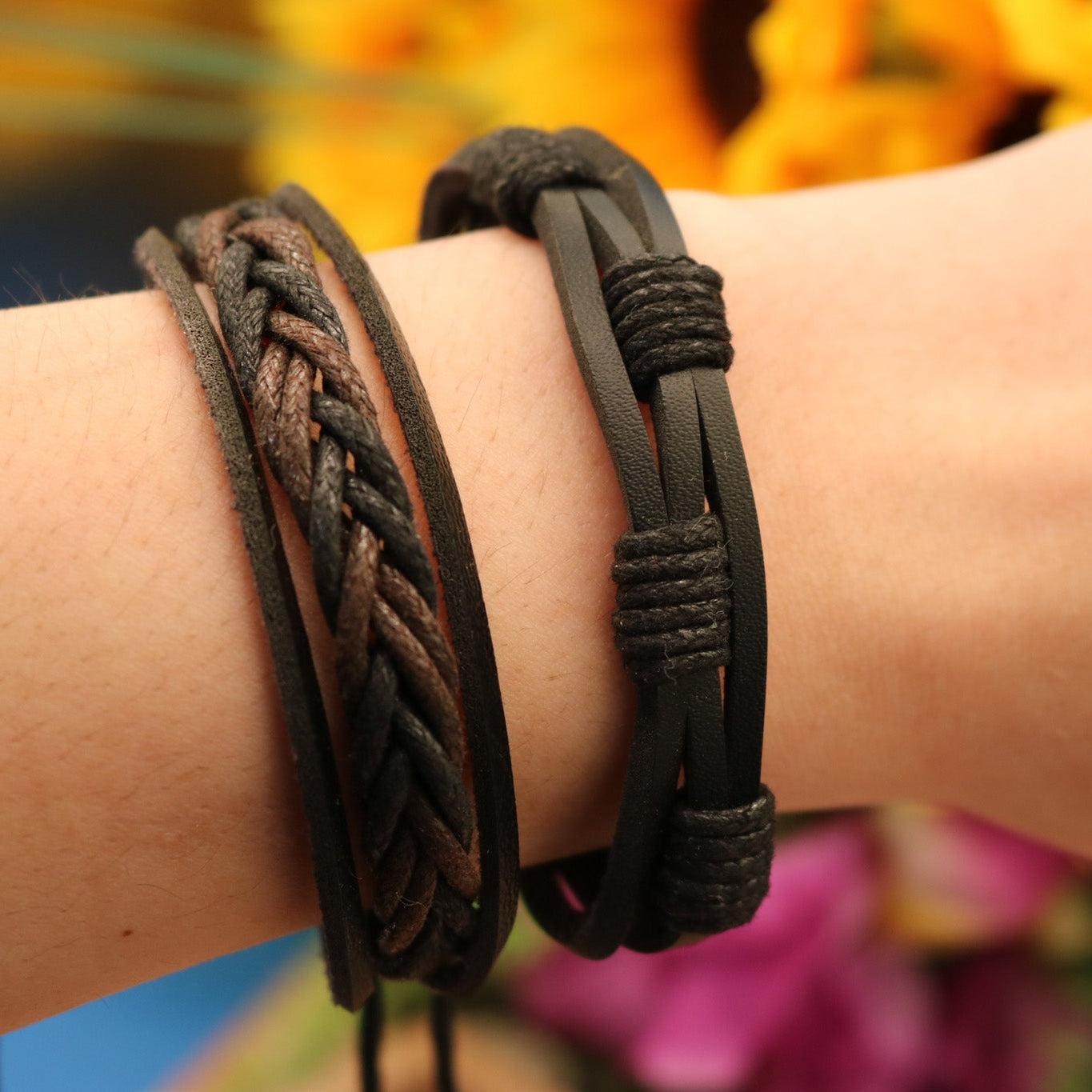 Black Leather Adjustable Bracelet