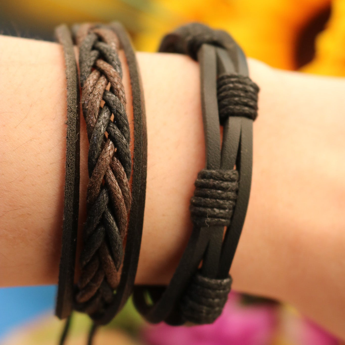 Braided Rope and Leather Adjustable Bracelet