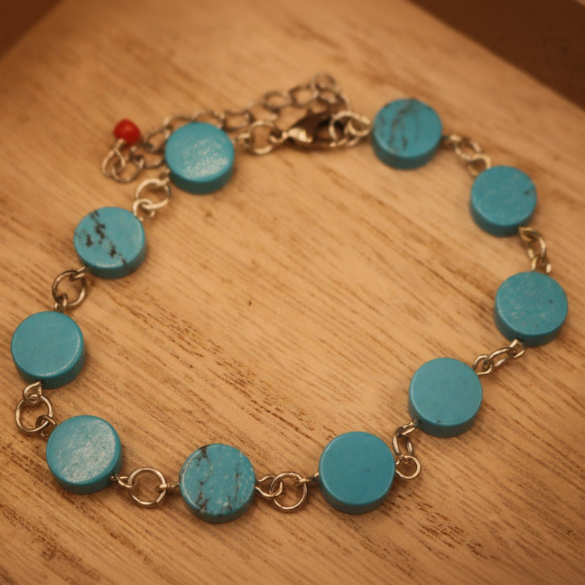 Turquoise Colored Stone Chain Link Bracelet