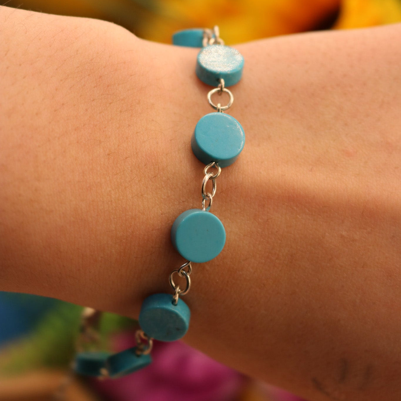 Turquoise Colored Stone Chain Link Bracelet