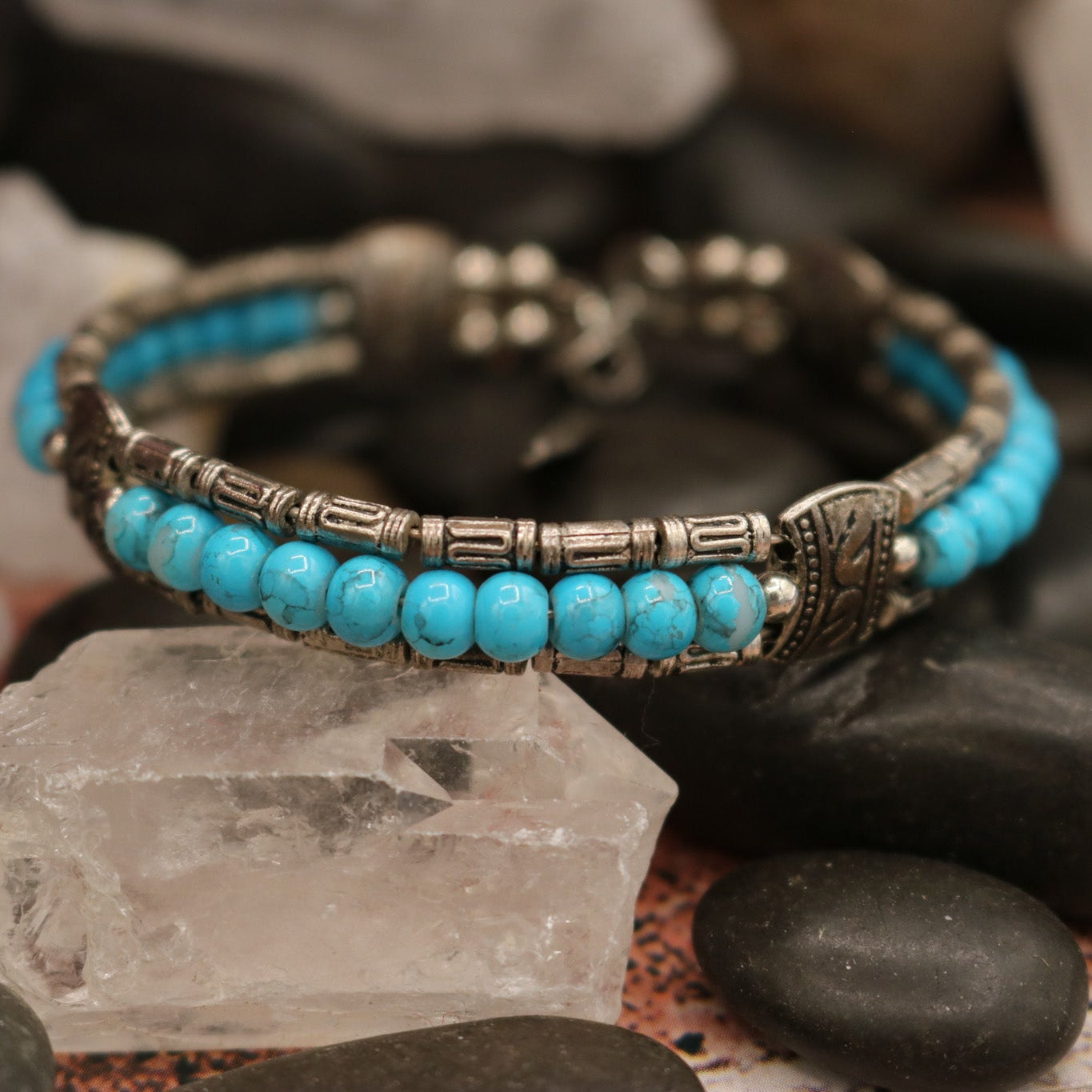 Tibetan Turquoise Colored Gemstone Feather Bracelet