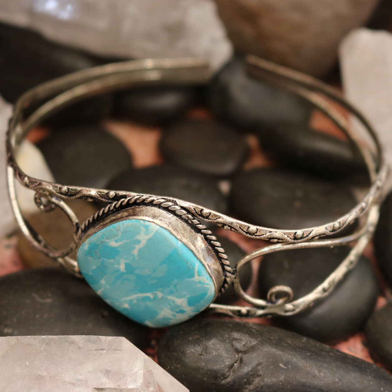 Elegant Larimar Stone Cuff Bracelet