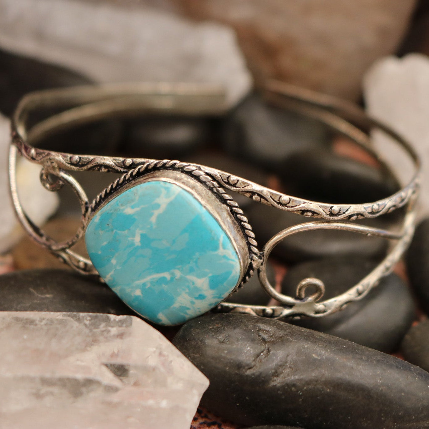 Elegant Larimar Stone Cuff Bracelet