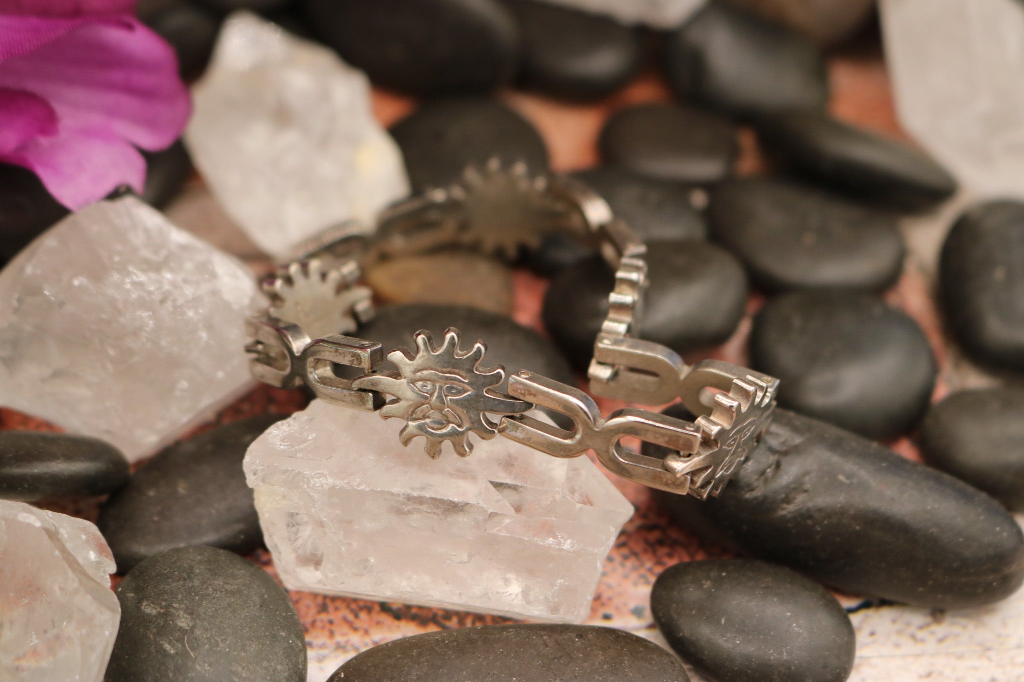 Chrome Sun Burst Chain Link Bracelet