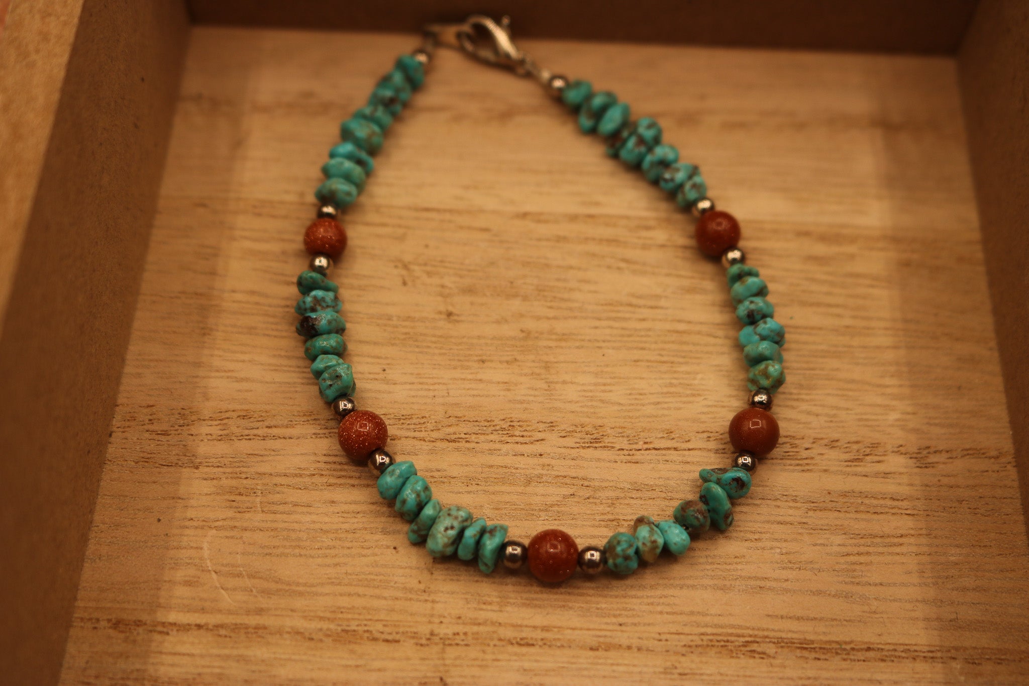 Turquoise and Gold Stone Accent Beaded Bracelet