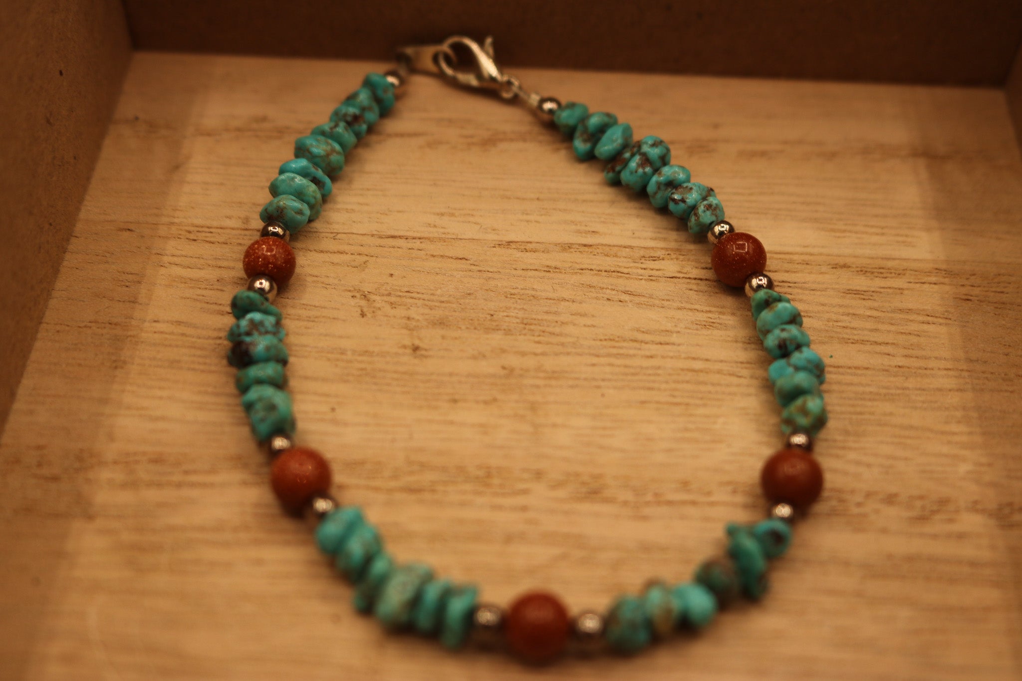 Turquoise and Gold Stone Accent Beaded Bracelet