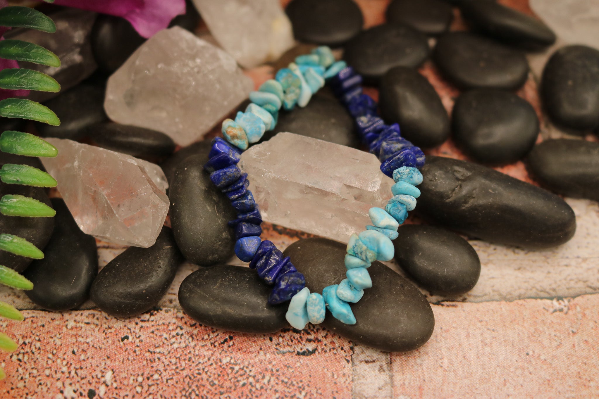 Beautiful Turquoise and Lapis Lazuli Stone Stretch Bracelet