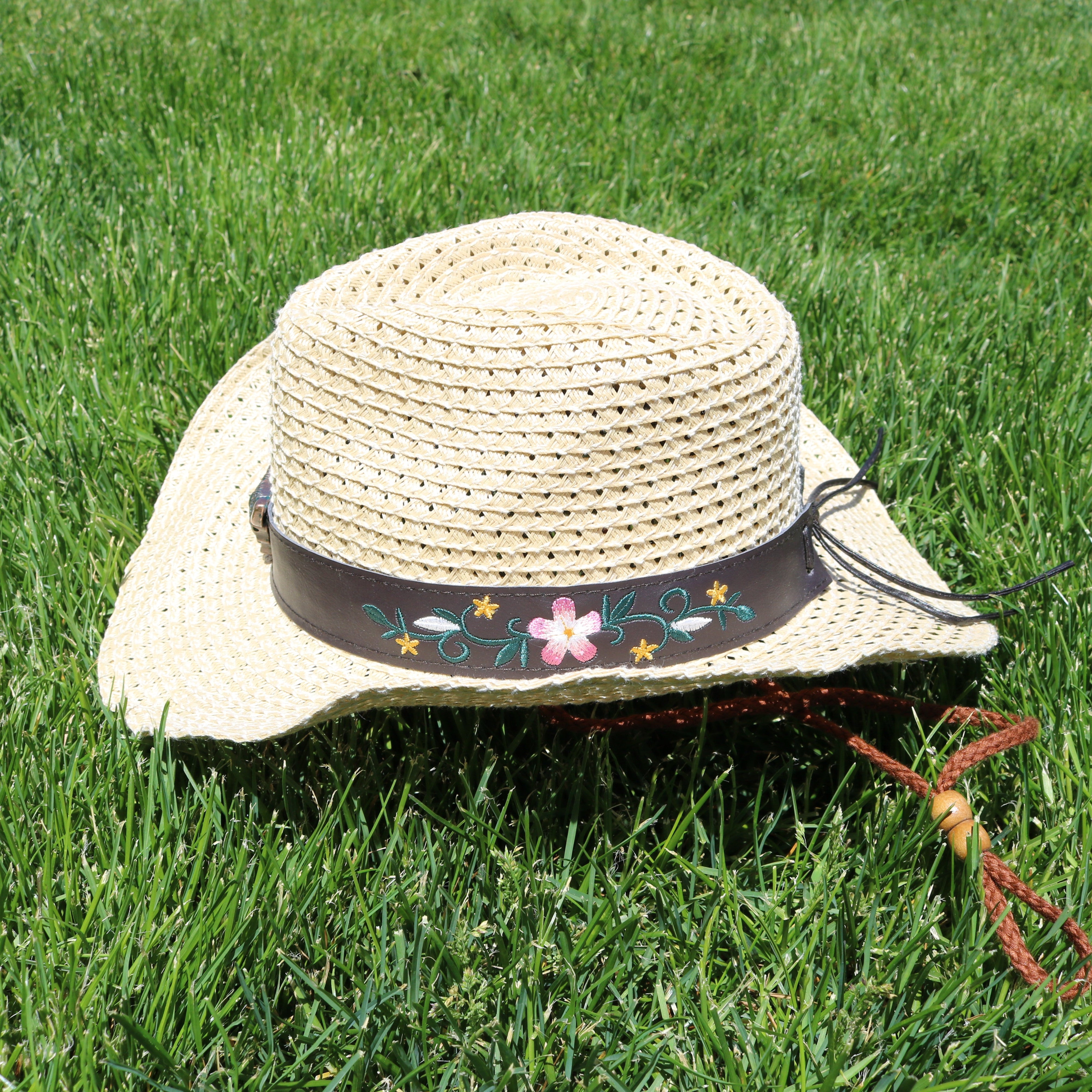 Cowgirl Straw Hat 57cm Floral Band Western Hat Recycled Paper Sun Hat Womens