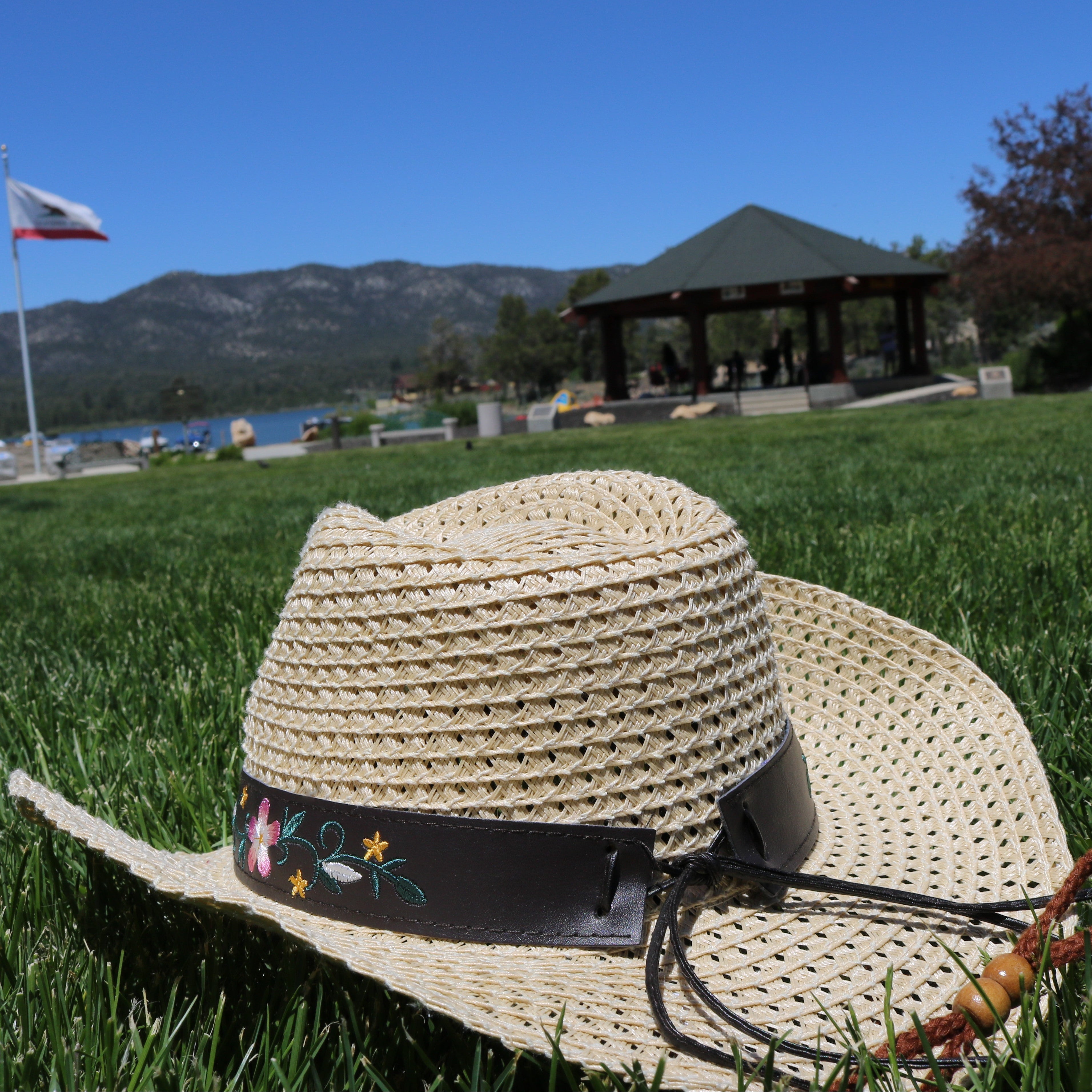 Cowgirl Straw Hat 57cm Floral Band Western Hat Recycled Paper Sun Hat Womens