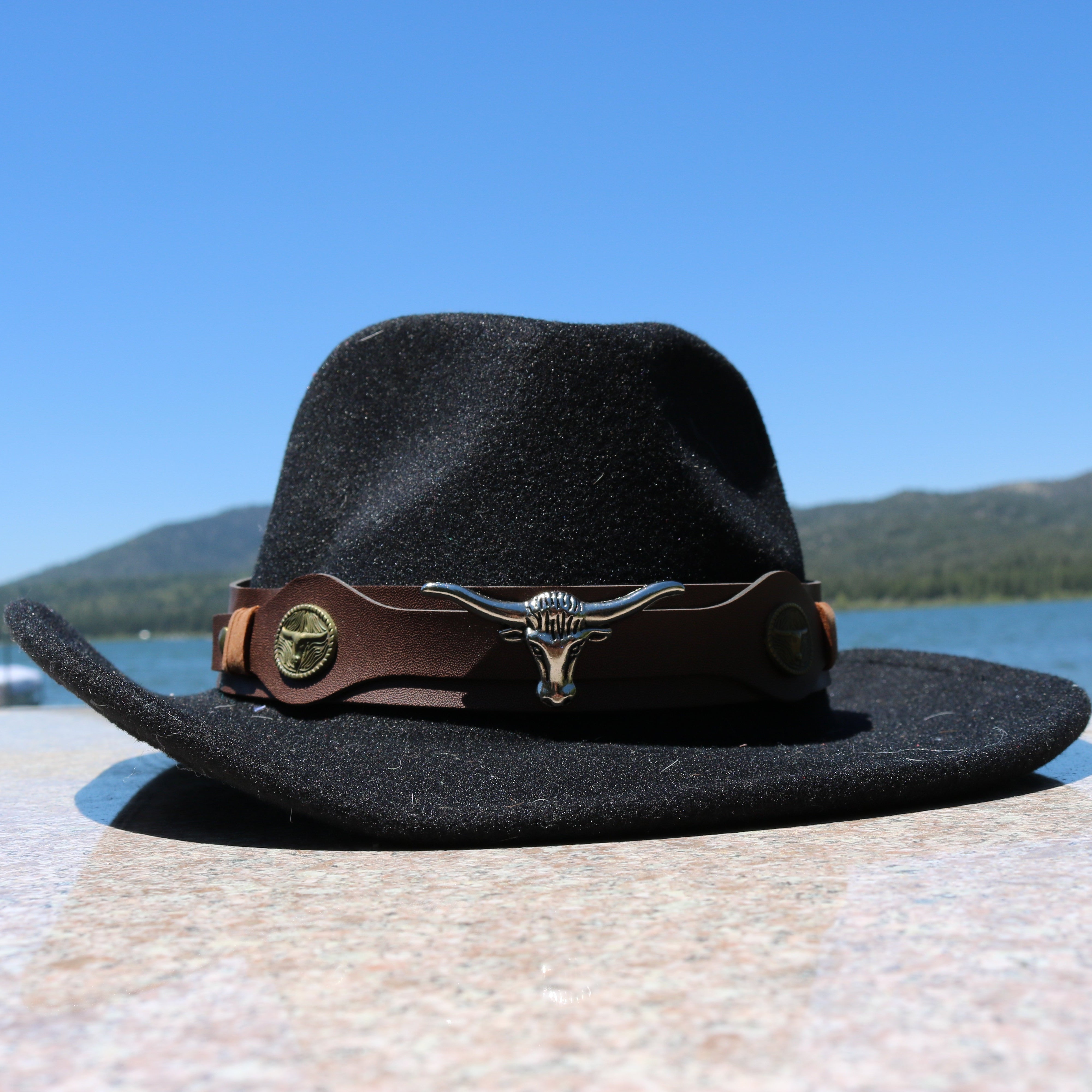 Bull Head Belt Western Cowboy Hat Felt