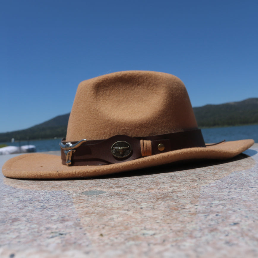 Bull Head Belt Western Cowboy Hat Felt