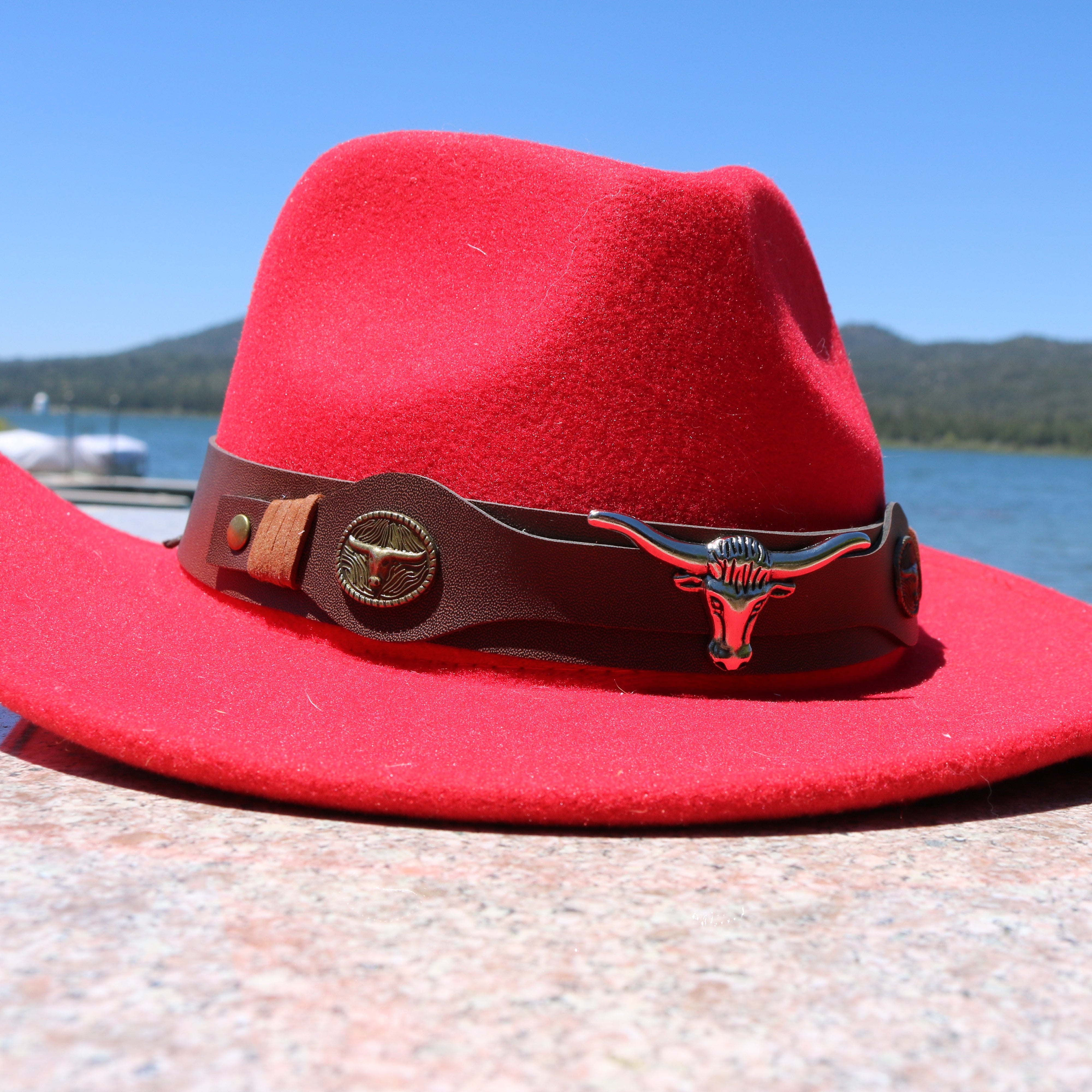 Bull Head Belt Western Cowboy Hat Felt