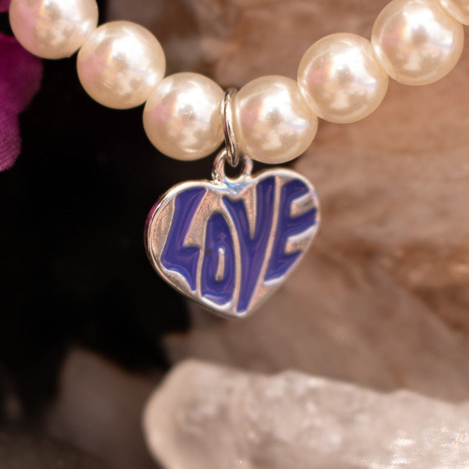 Faux Pearl Necklace with Love Heart Charm