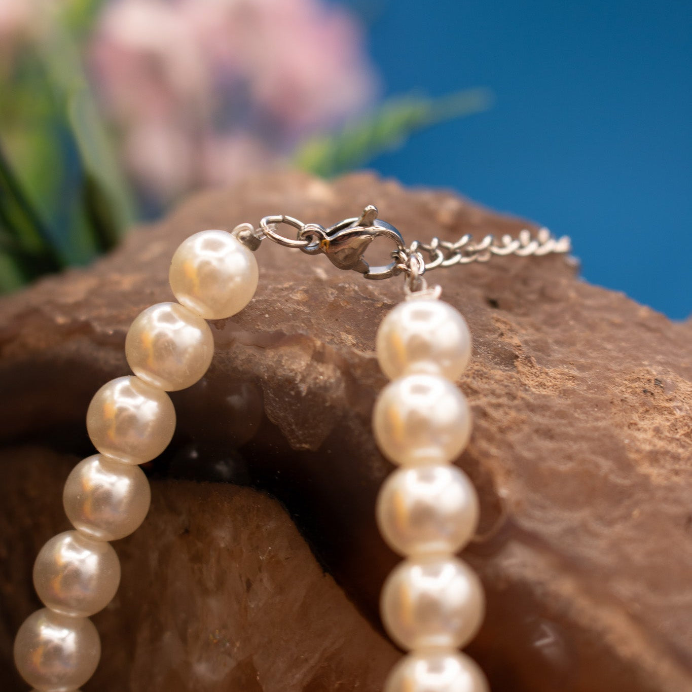 Faux Pearl Necklace with Love Heart Charm