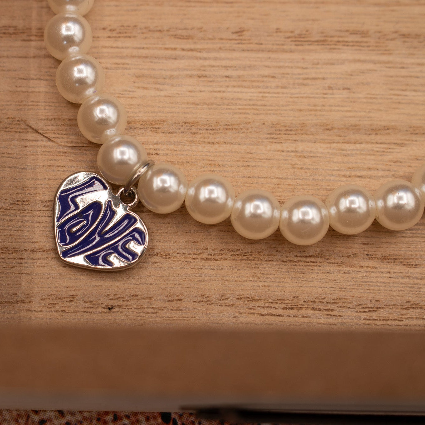 Faux Pearl Necklace with Love Heart Charm