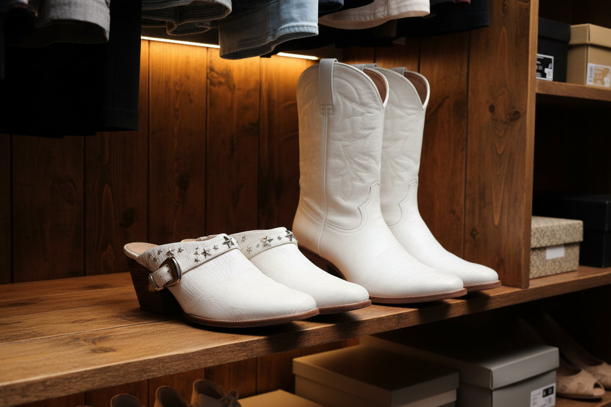 Kate Bosworth x Matisse White Studded Mule Booties – Vintage Star Slip-On Western Size 10M