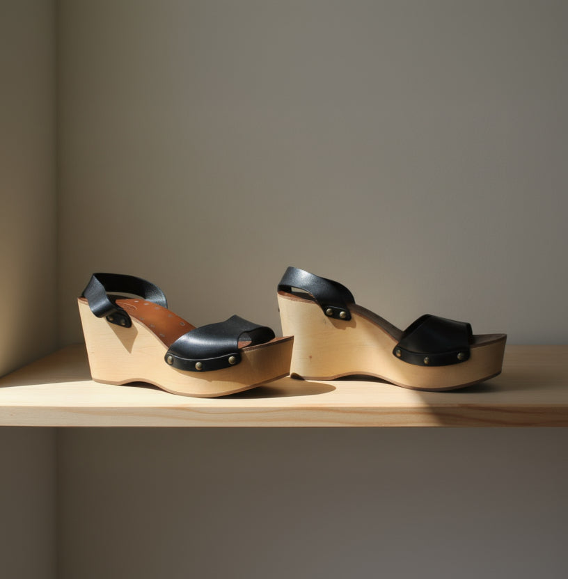 ASH Black Leather Wooden Platform Wedge Sandals – Women’s Size 40 (US 9–9.5)