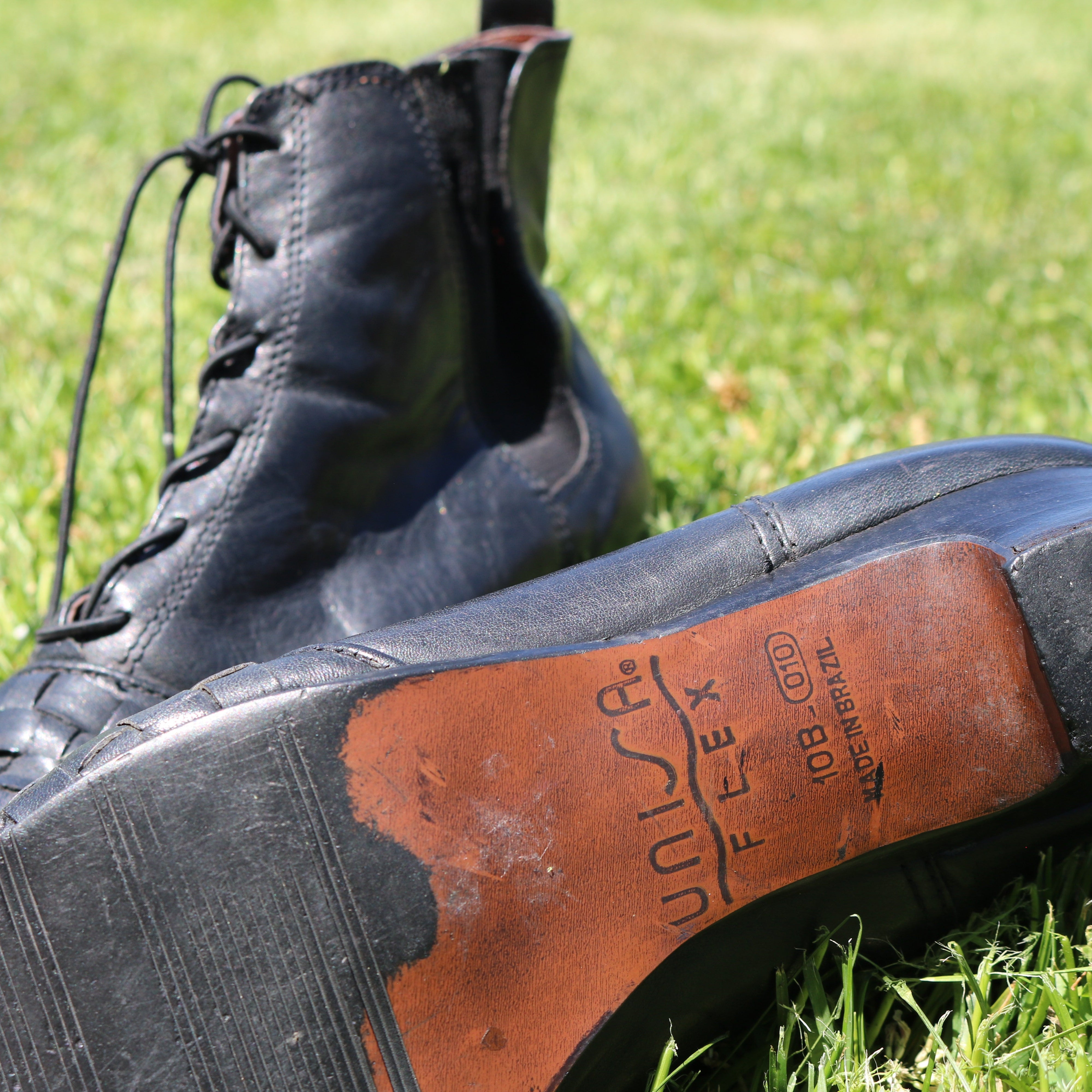 Lace-up Leather Booties with Woven Leather Tips