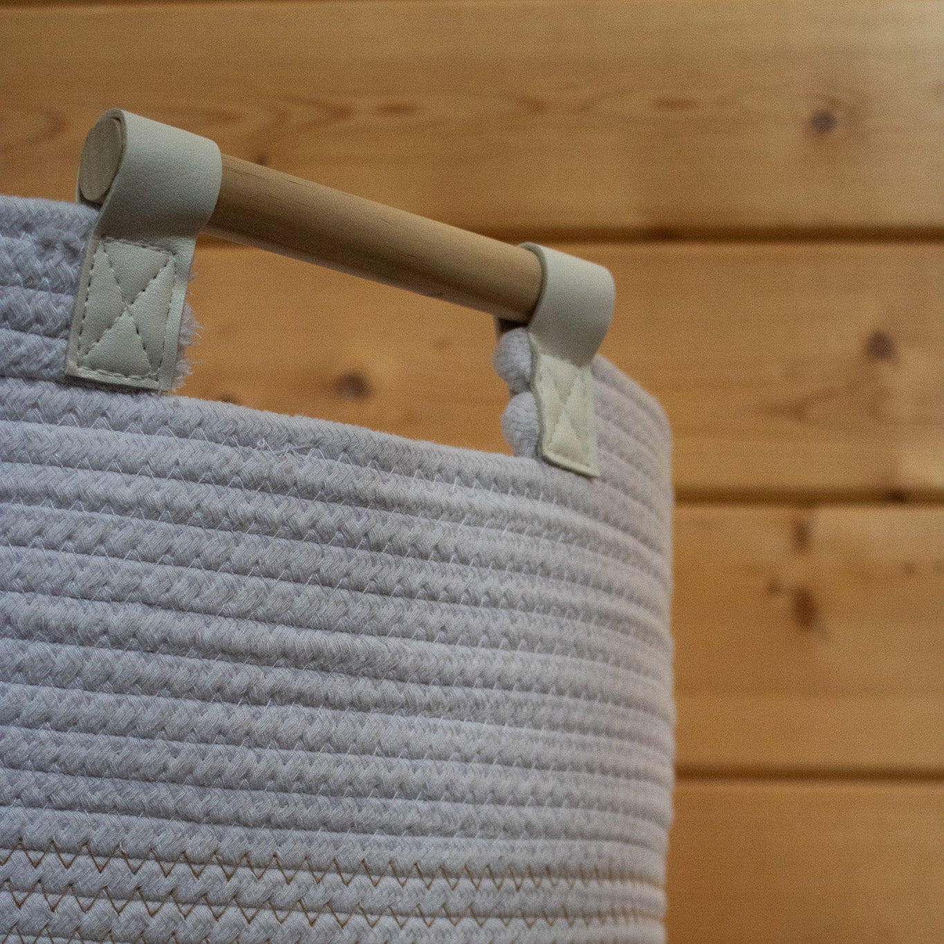 RGI Home Extra-Large Woven White Basket with Wooden Handles