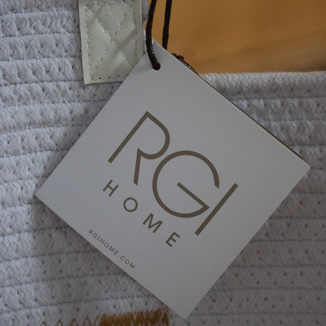 RGI Home Extra-Large Woven White Basket with Wooden Handles