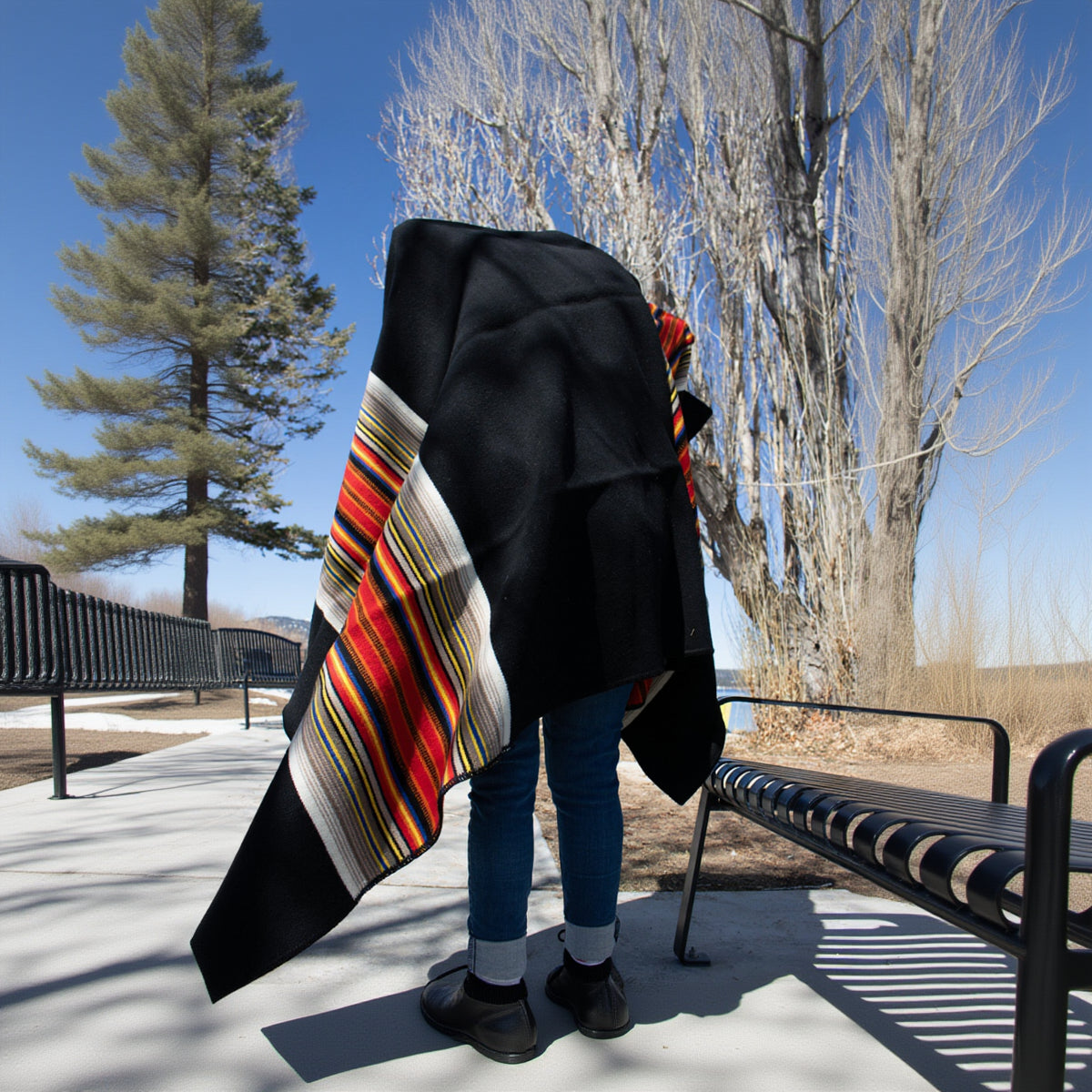 Black Pendleton Acadia National Park Throw Blanket with Leather Carrier