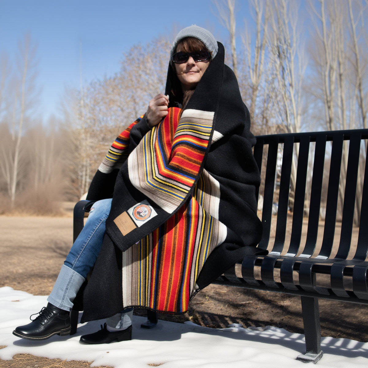 Black Pendleton Acadia National Park Throw Blanket with Leather Carrier