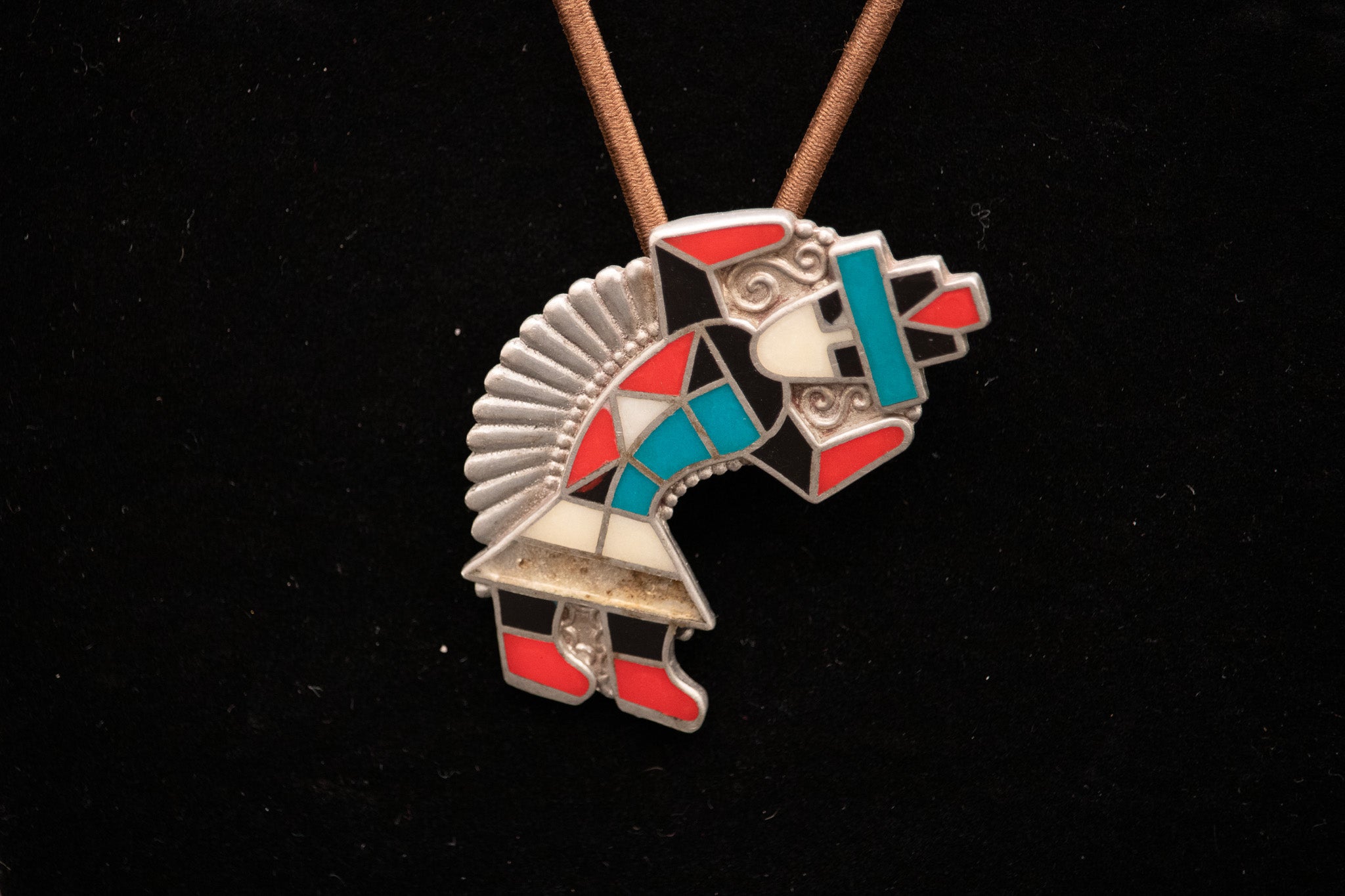 Vintage Zuni  Dancer Pendant Bolo Tie