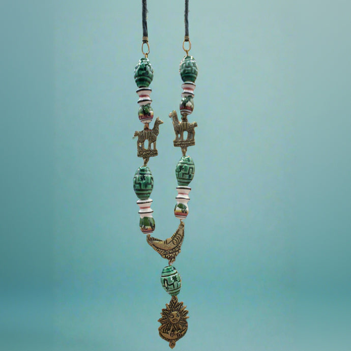 Peruvian Design Beaded Llama and Sun Necklace