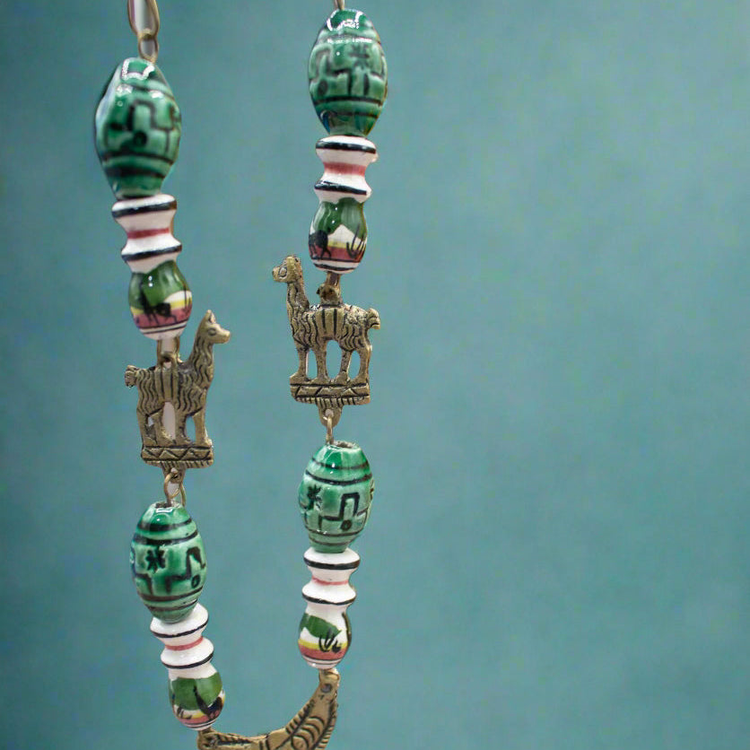 Peruvian Design Beaded Llama and Sun Necklace