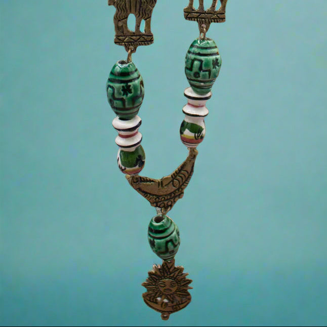 Peruvian Design Beaded Llama and Sun Necklace