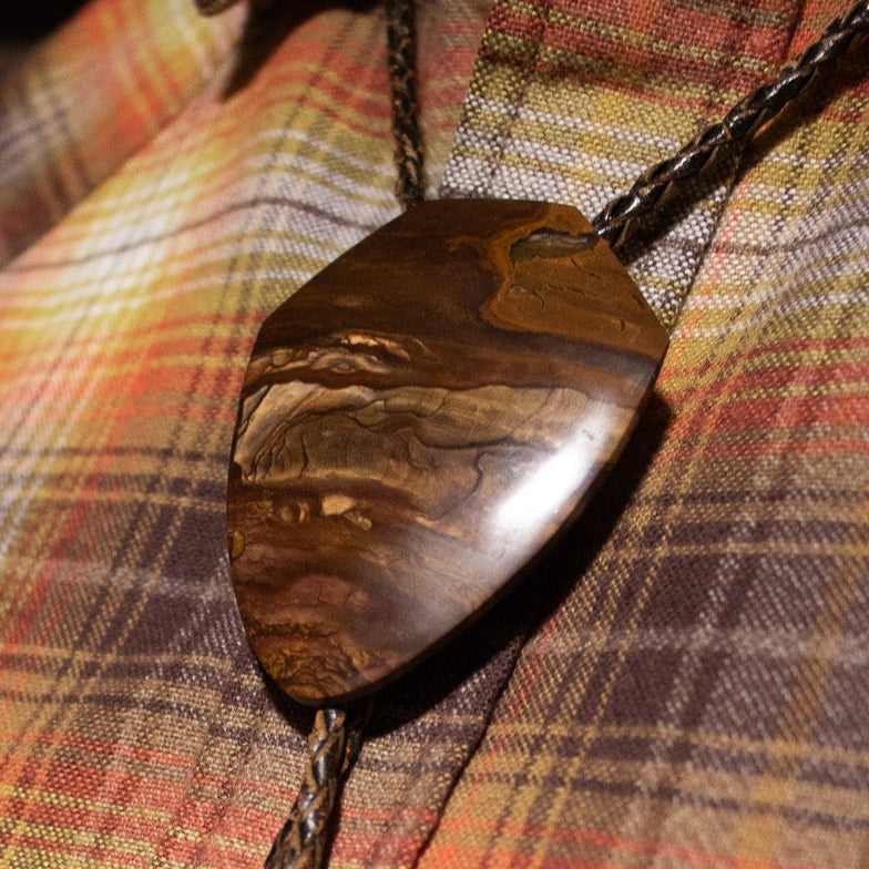 Large Petrified Wood Medallion Bolo Tie