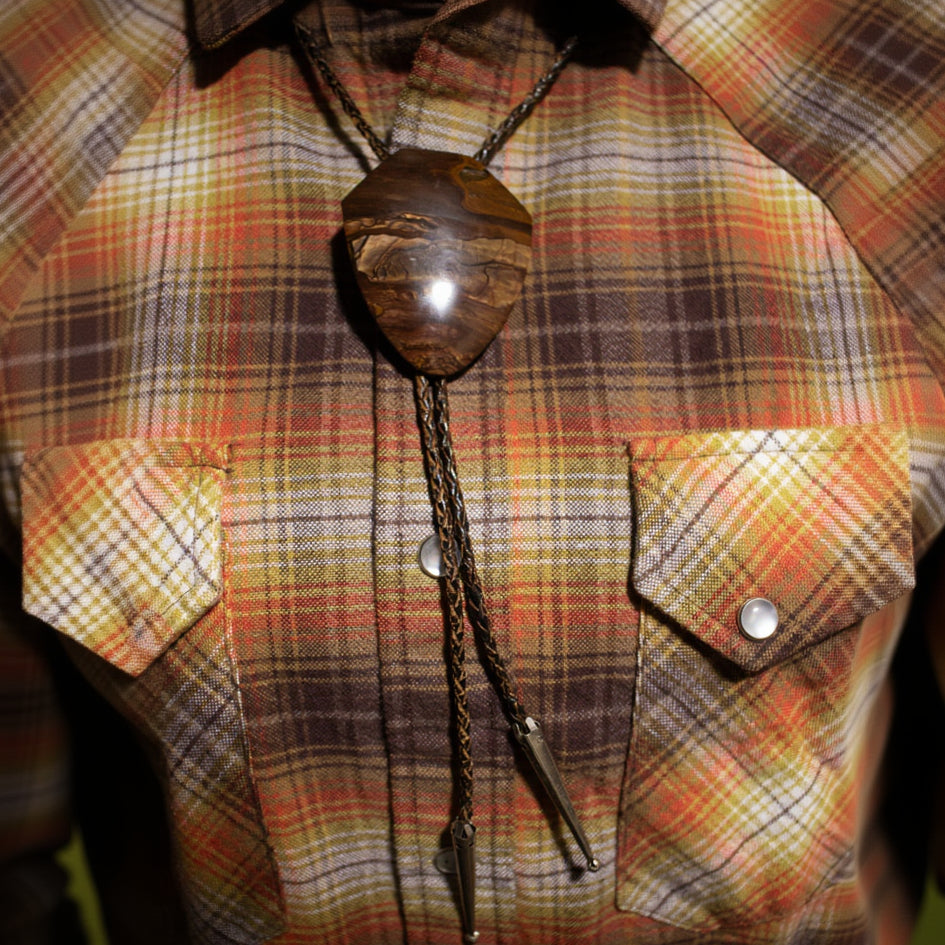 Large Petrified Wood Medallion Bolo Tie