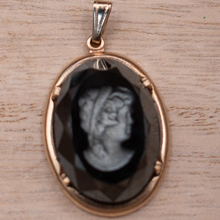 Vintage 1970's Intaglio Carved Victorian Women Cameo Style Earring and Charm Jewelry Set