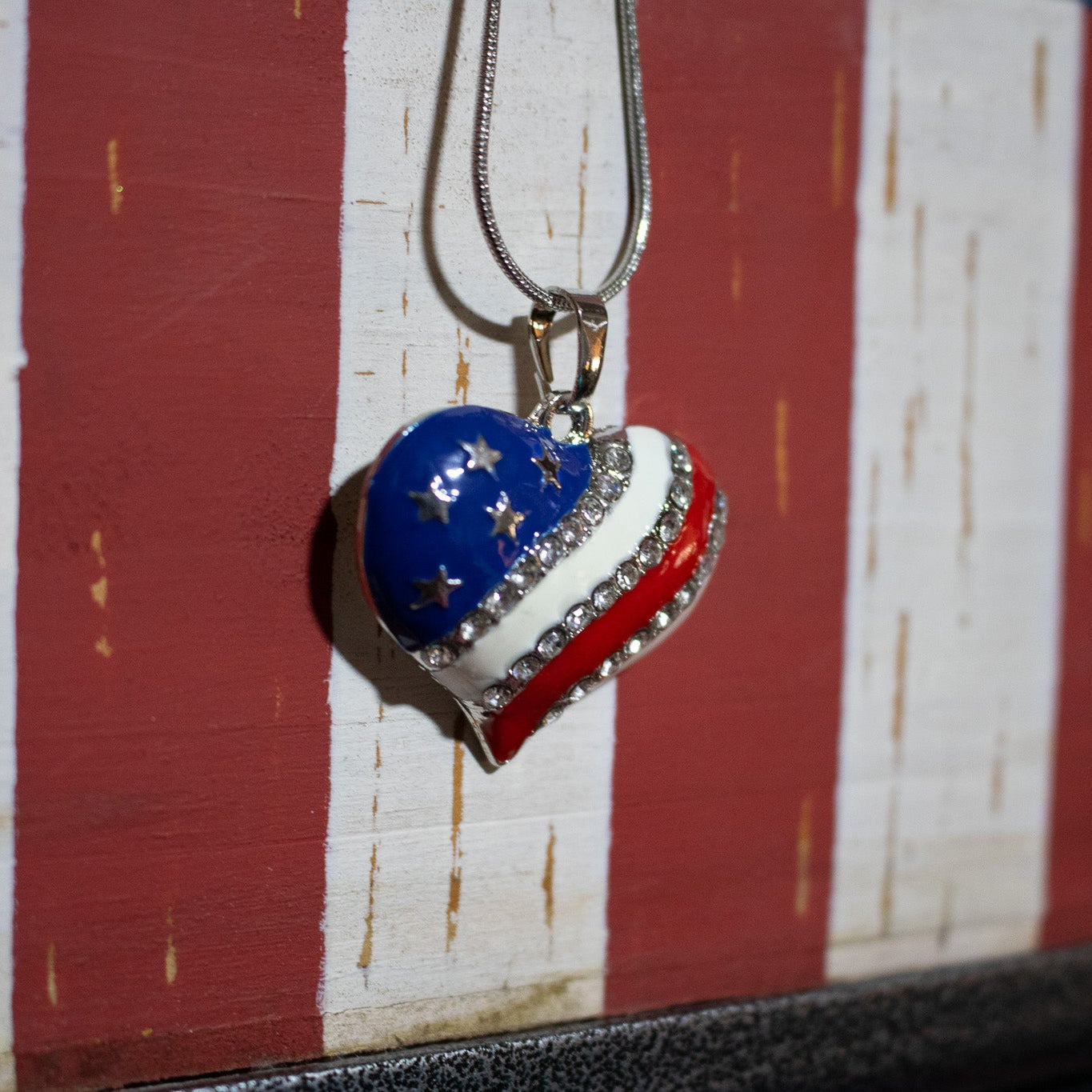 Heart American Flag Charm Necklace