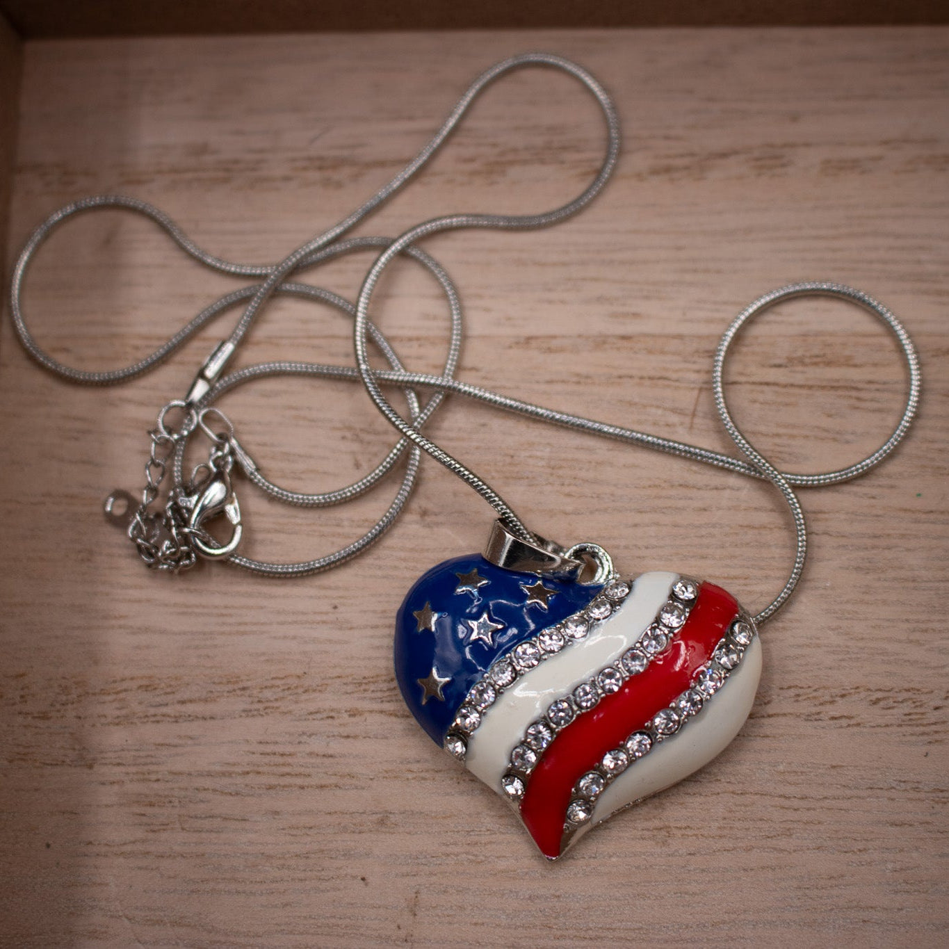 Heart American Flag Charm Necklace