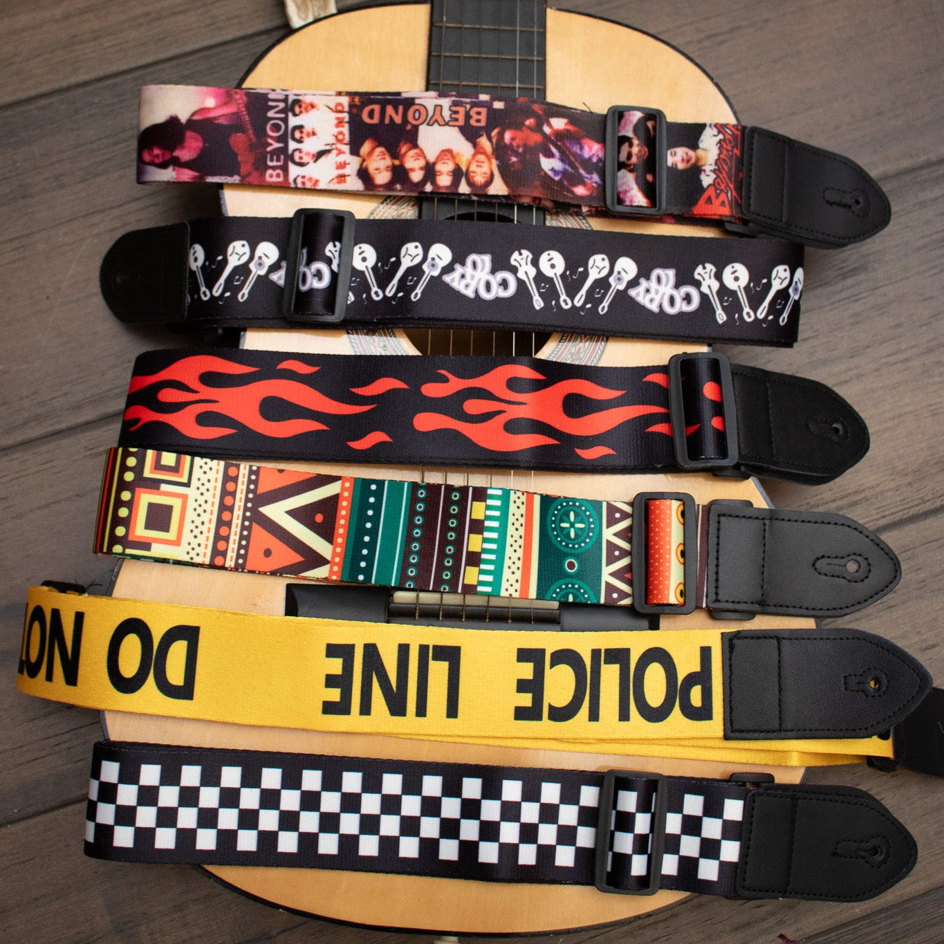 Guitar Strap for Acoustic Electric Guitar and Bass Multi-Colored Adjustable Guitar Belt PU Leather Ends