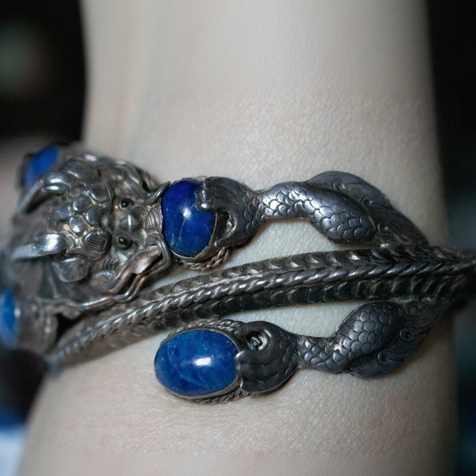 1980's Chinese Sterling Silver Tabet Dragon Bracelet