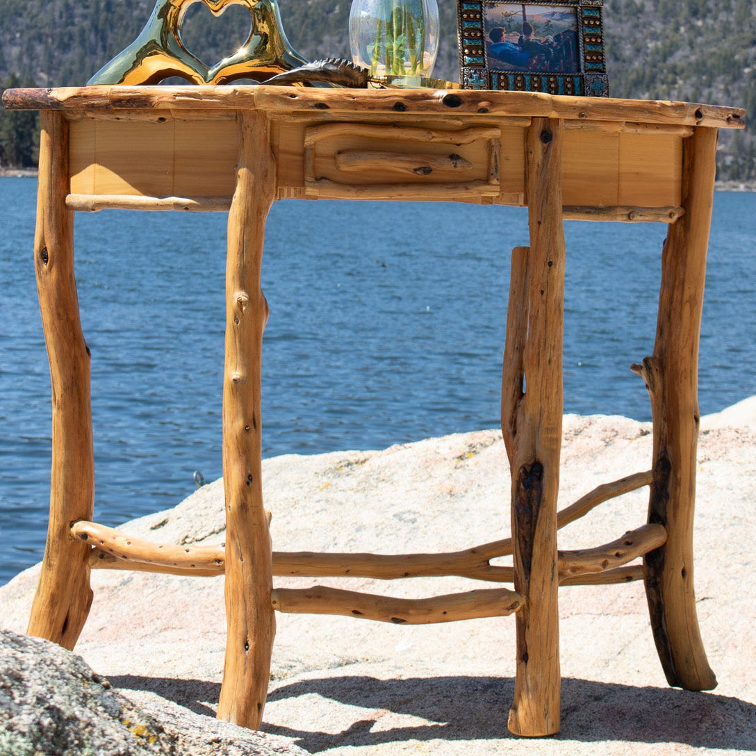 Semi-Circle Natural Wood Side Table