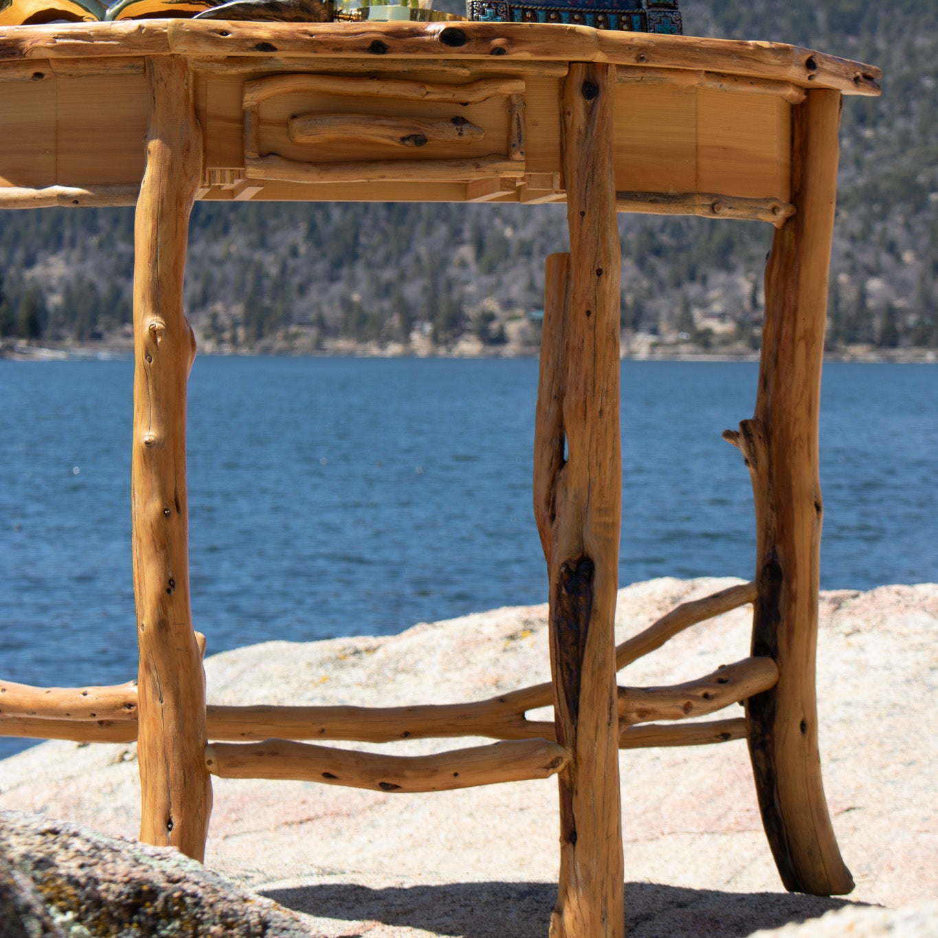 Semi-Circle Natural Wood Side Table