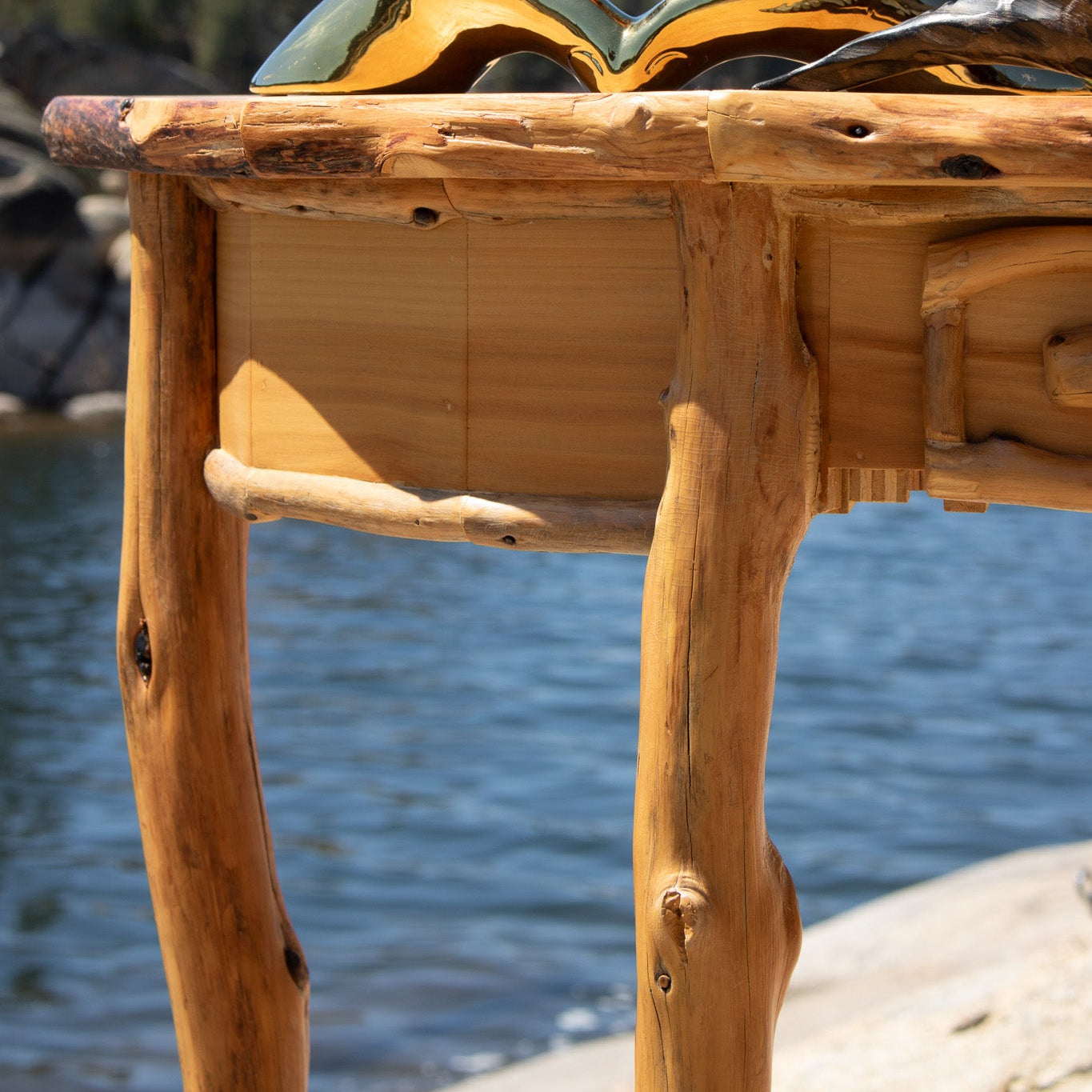 Semi-Circle Natural Wood Side Table