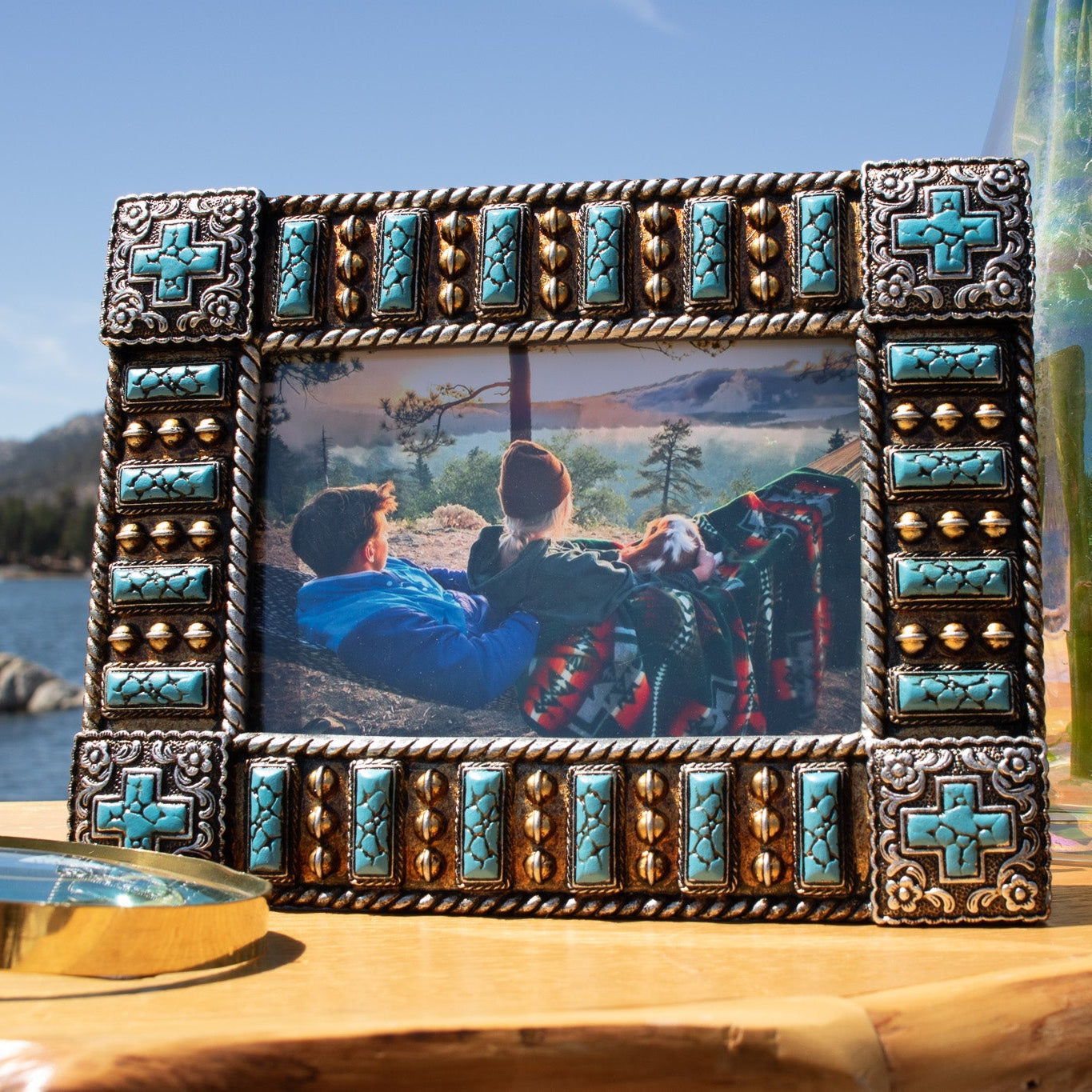 Turquoise Hills Beaded Cross Picture Frame