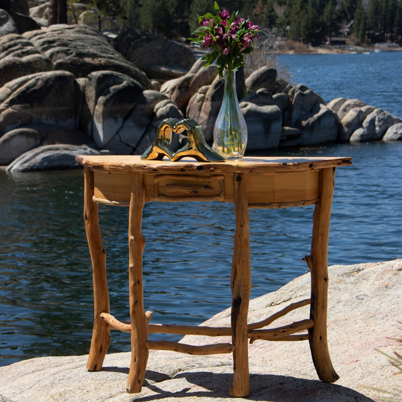 Semi-Circle Natural Wood Side Table