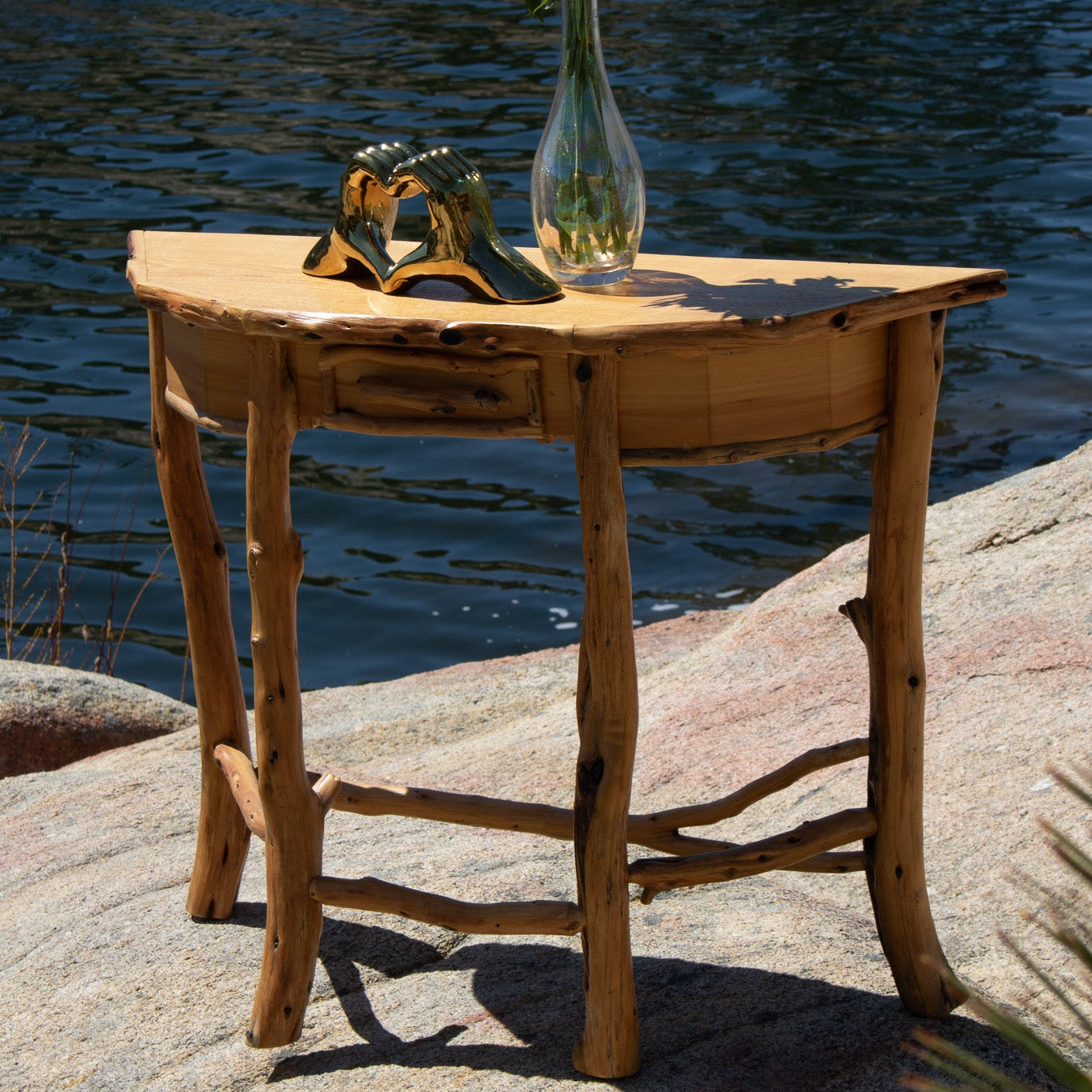 Semi-Circle Natural Wood Side Table