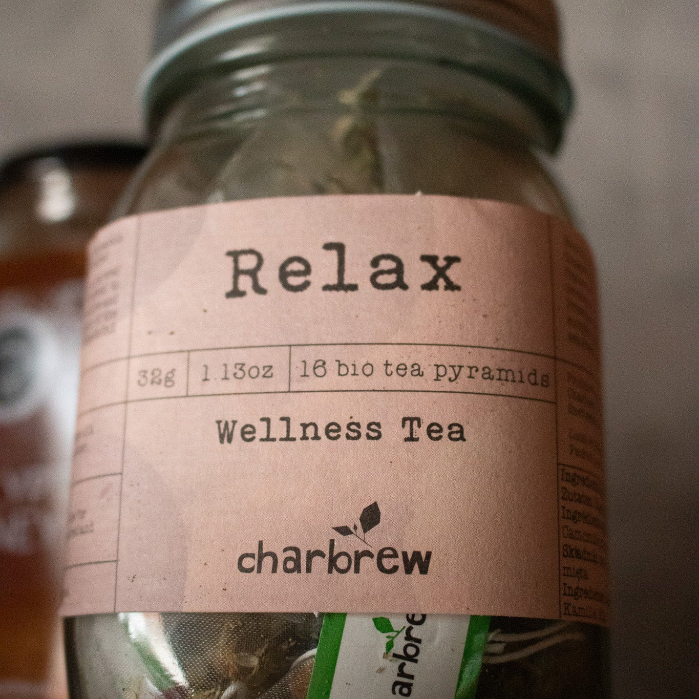 Charbrew Relax Wellness Tea Jar with 16 Bio Tea Pyramids