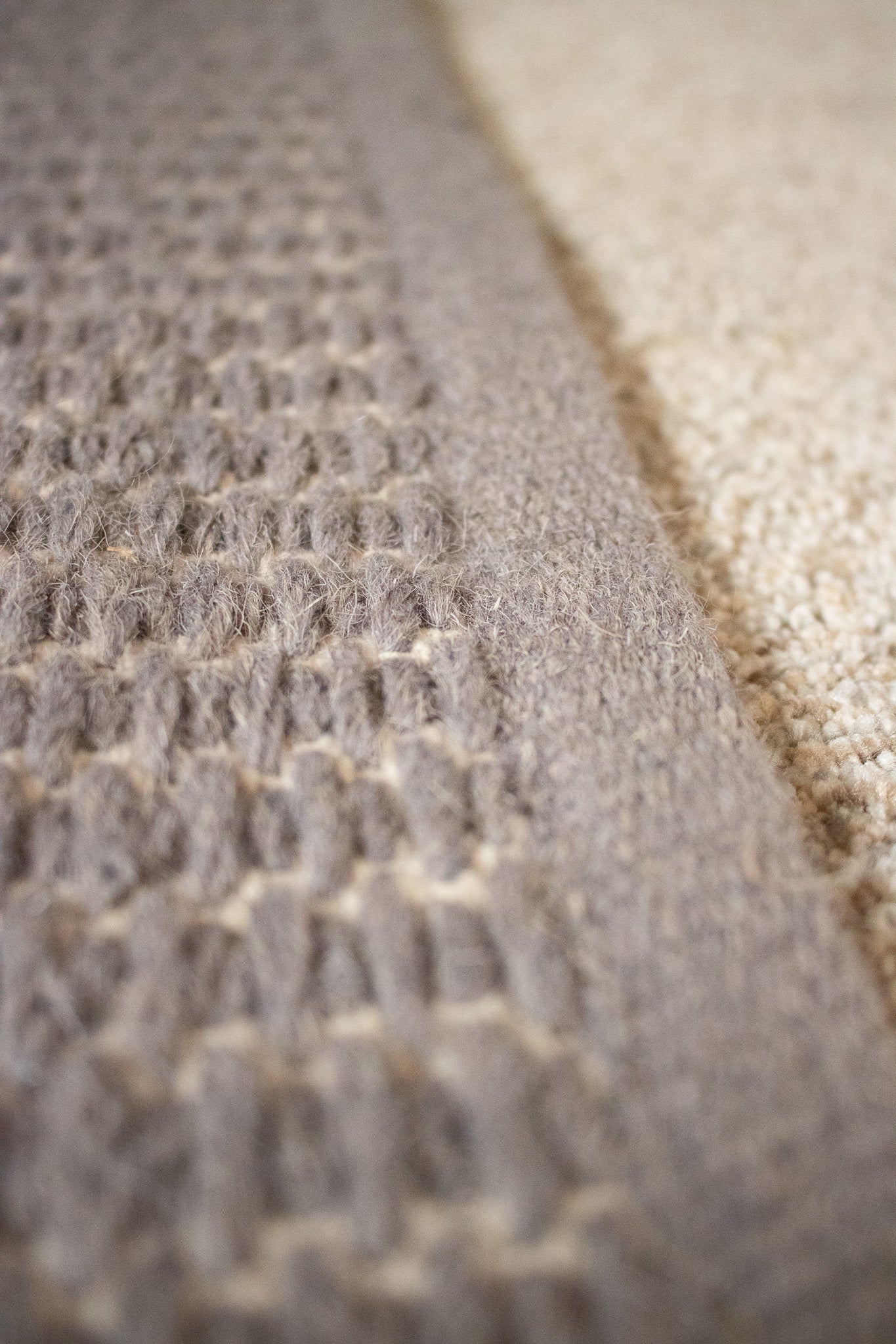 Hand-woven Wool Rug Grey and White colored Stripe Print